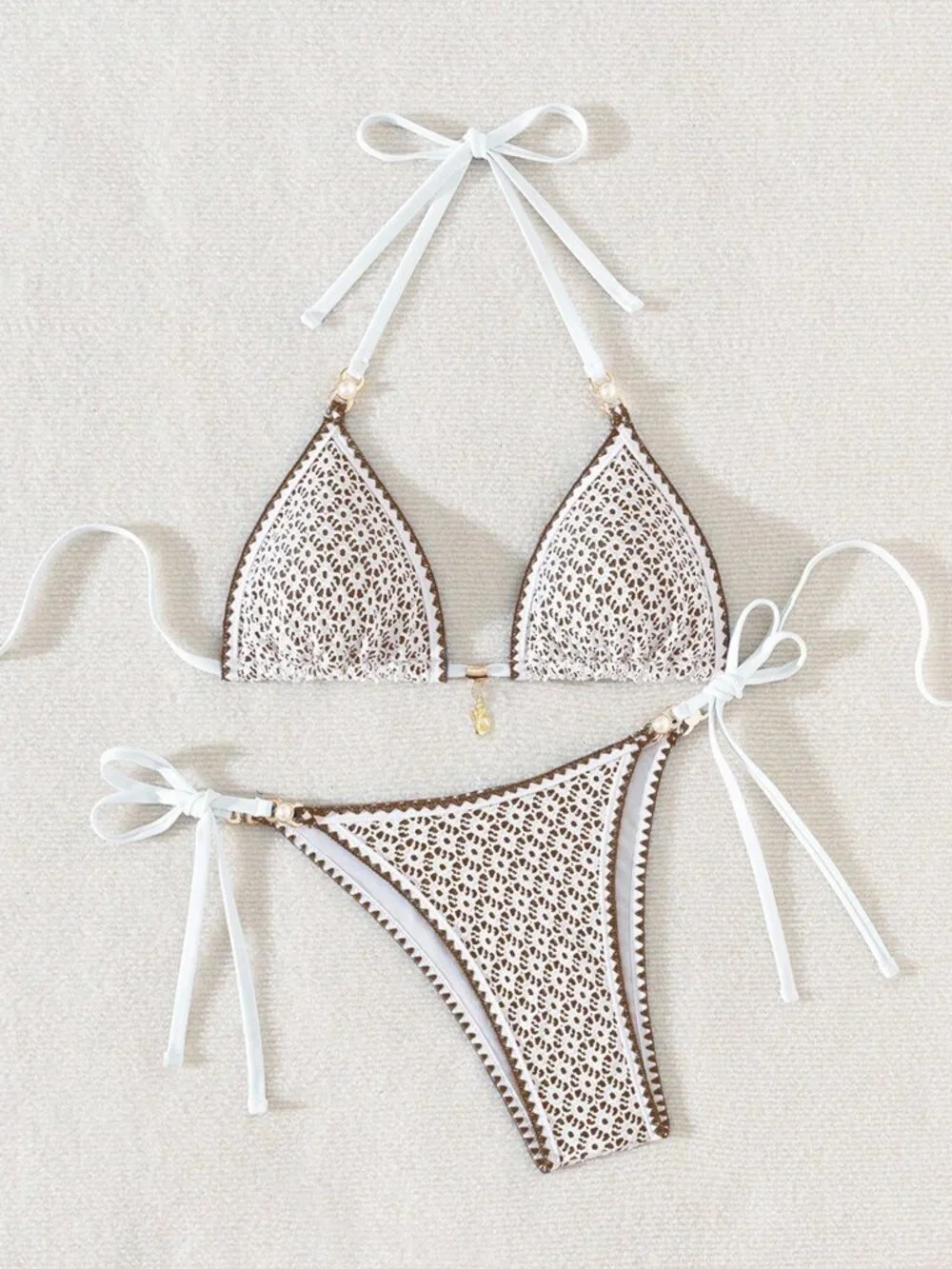 Coffee Brown Women's Hollow Out Shell Detail Sexy Triangle bikini